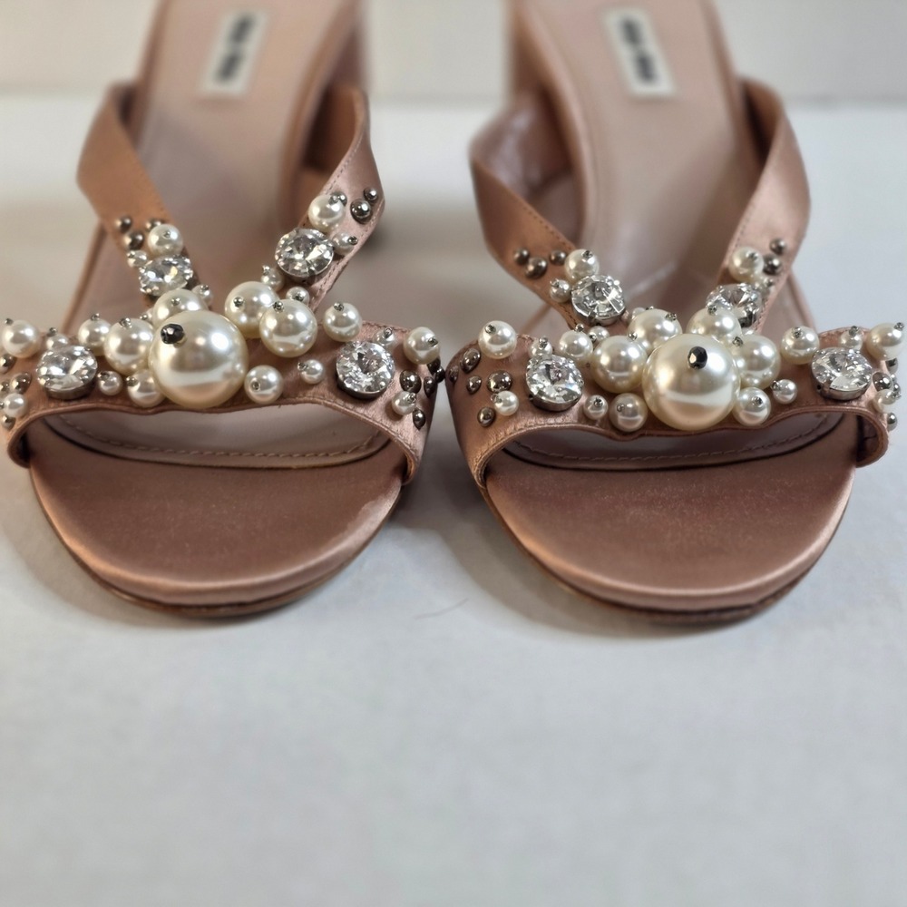 Miu Miu Cipria Shoes Satin Crystal & Pearl Wedding Bride elegant 40 US 9.5 Chic - Picture 2 of 12